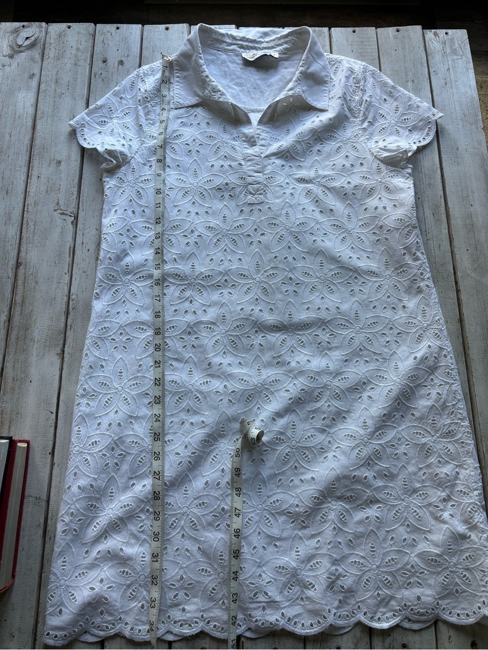 Vineyard Vines White Eyelet Shift Dress 100% Cotton Lined Size 12 - Picture 3 of 12